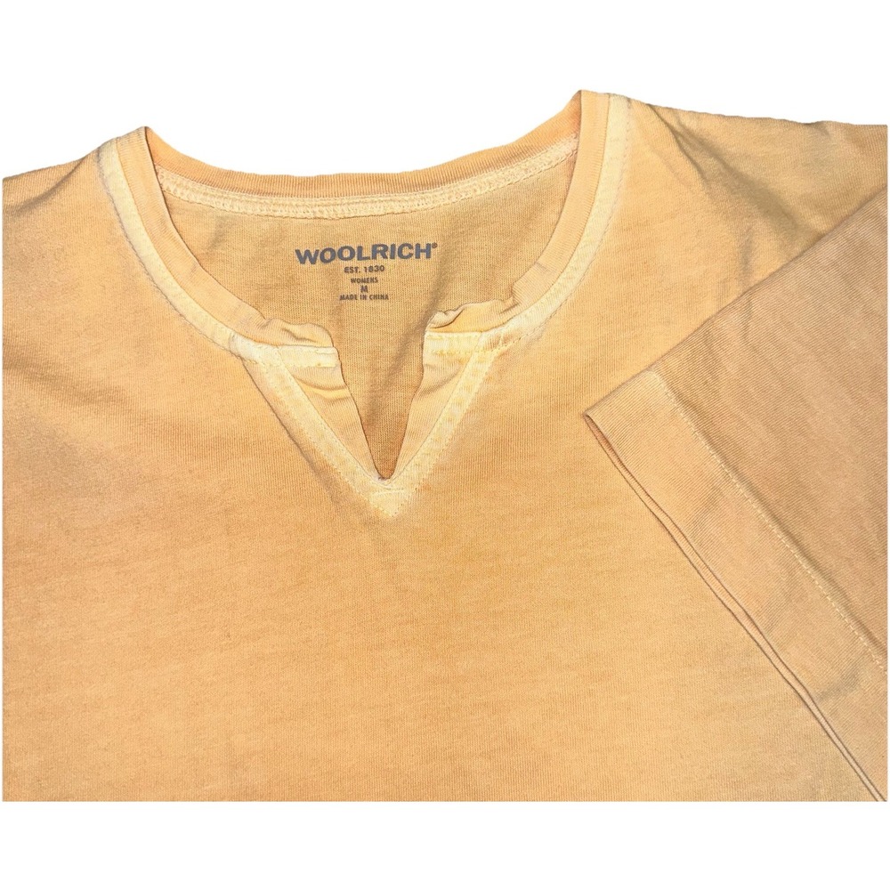 Woolrich Orange Nectar 7129 Split V-Neck 100% Cotton Short Sleeve Shirt Womens M
